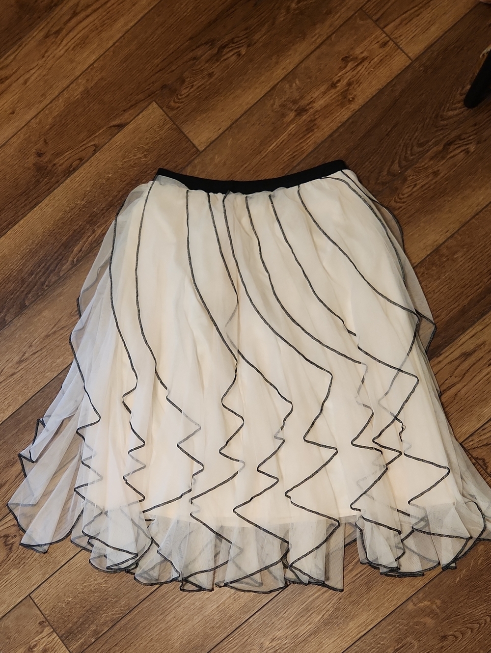 Ivory Layered Tulle Skirt with Black Edge